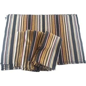 Park Designs Striped Placemats & Matching Napkins Set Of 8 Black Yellow Cotton